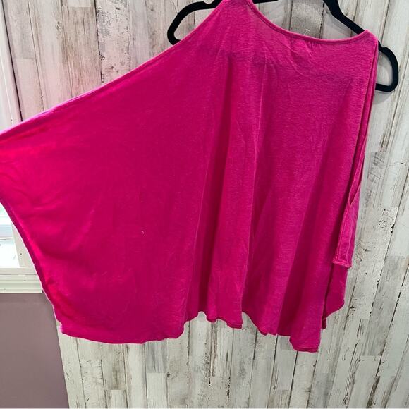Calypso St. Barth Pink 100% Linen Open Sleeve Cold Shoulder Flowing Top - Picture 5 of 6